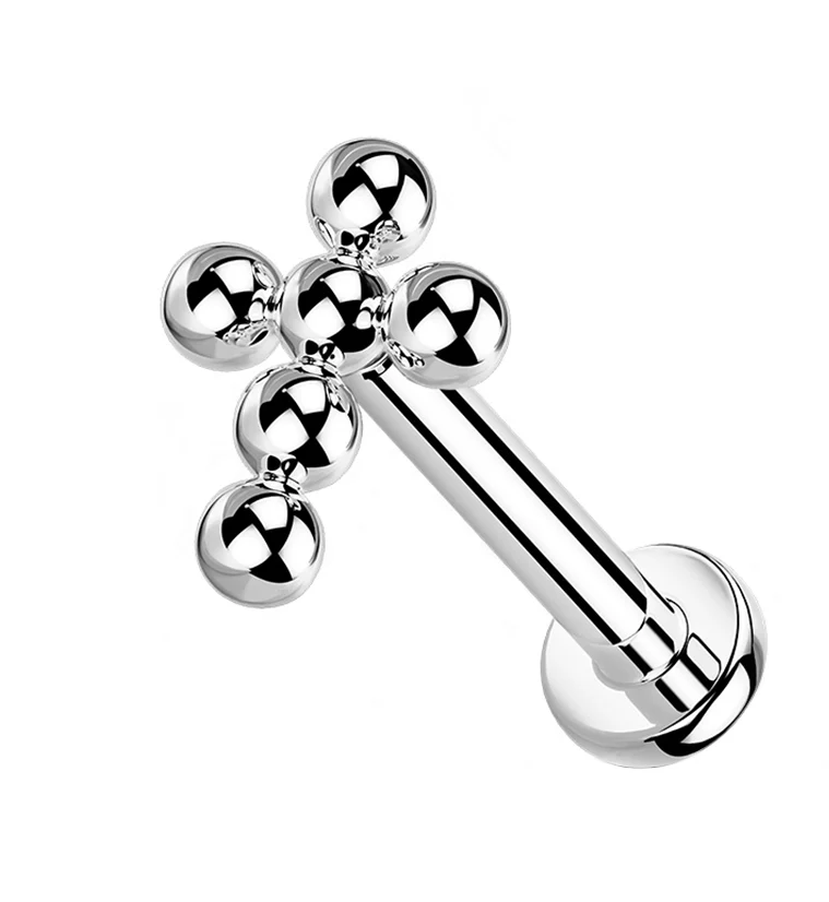Beaded Cross Titanium Labret
