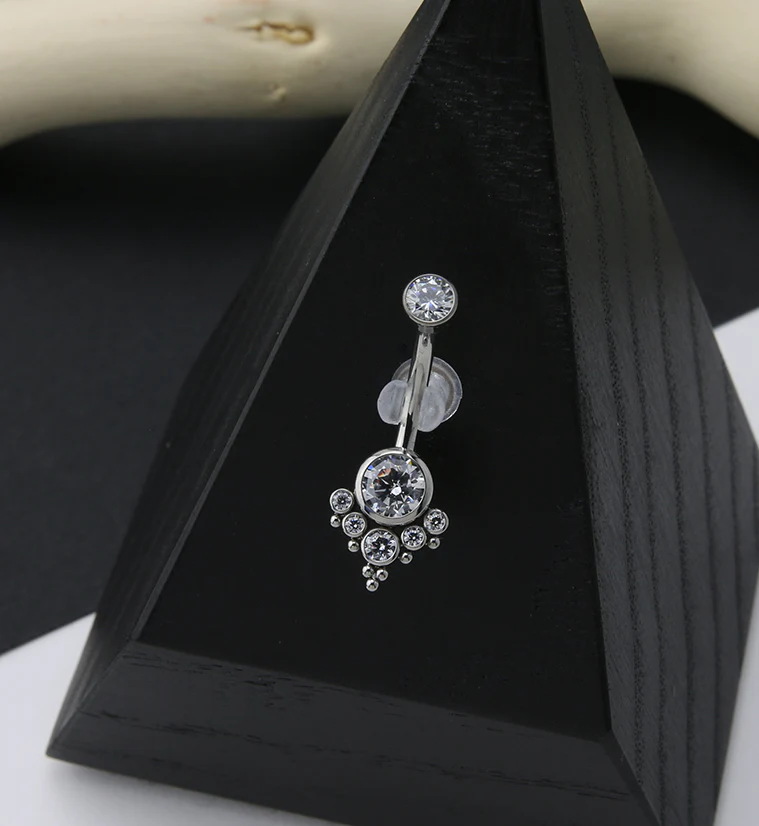 Beaded CZ Cluster Titanium Belly Button Ring - Image 2