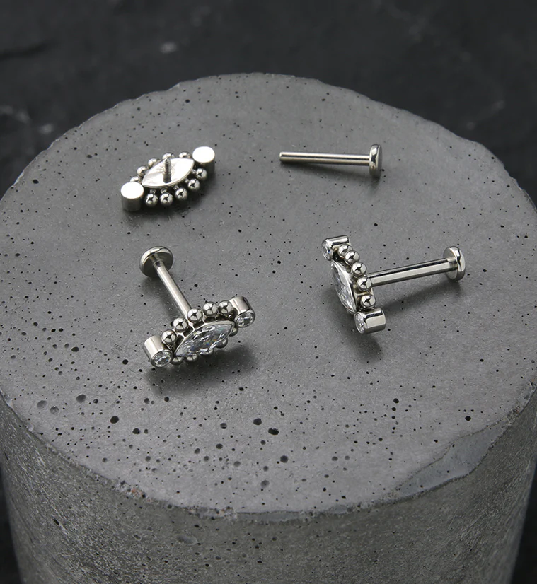 Beaded Empress Clear CZ Titanium Internally Threaded Labret - Image 2