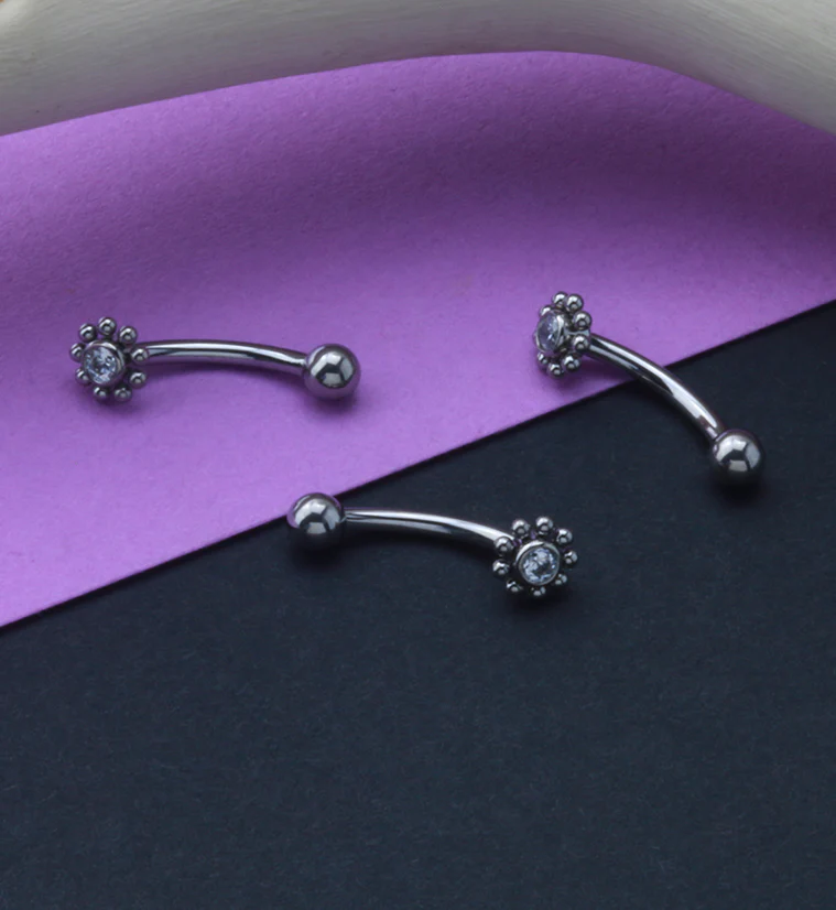 Beaded Gem Center Titanium Curved Barbell - Image 3