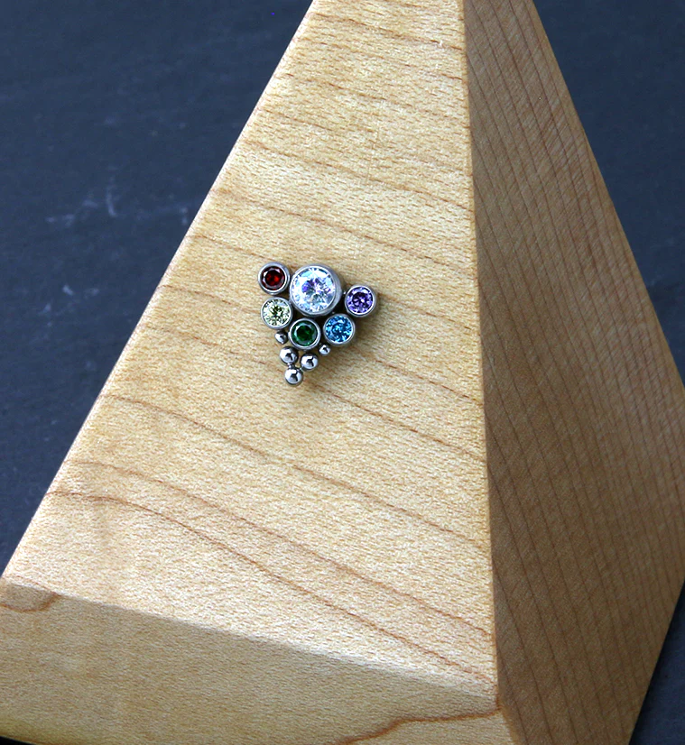Beaded Hexad Rainbow CZ Threadless Titanium Top - Image 2