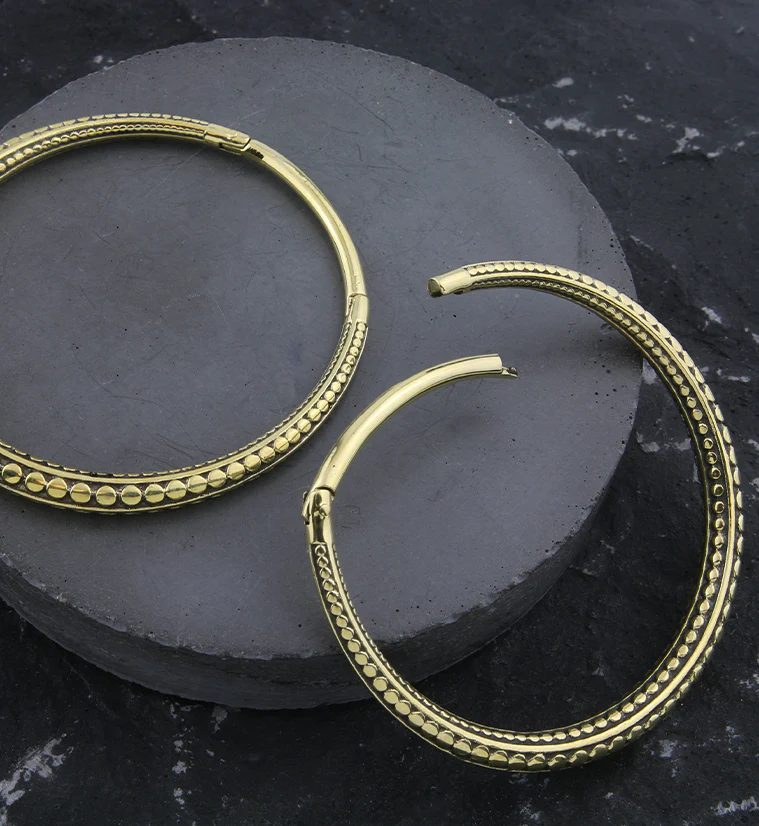 Beaded Hoop Brass Hinged Ear Weights - Image 2