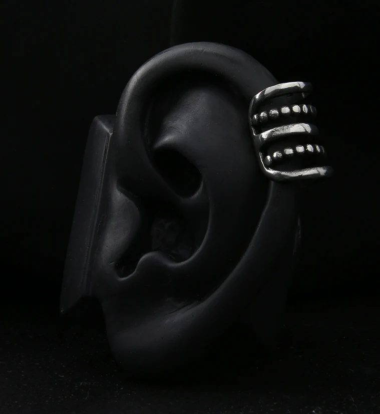 Beaded Long Coil White Brass Ear Cuff
