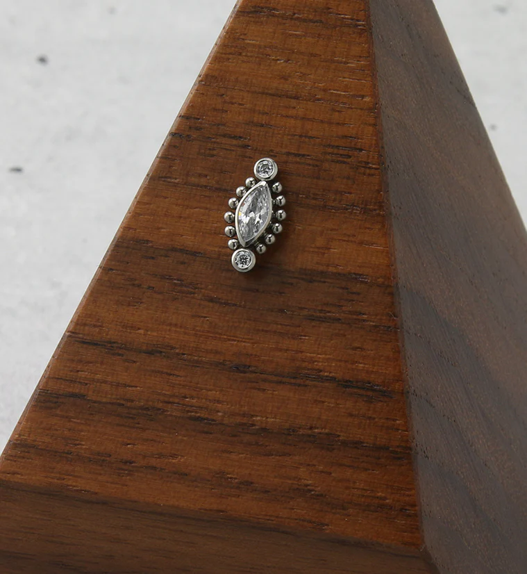 Beaded Oval CZ Threadless Titanium Top - Image 2