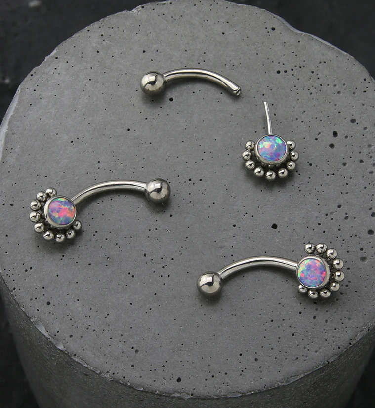 Beaded Purple Opalite Titanium Threadless Curved Barbell - Image 2