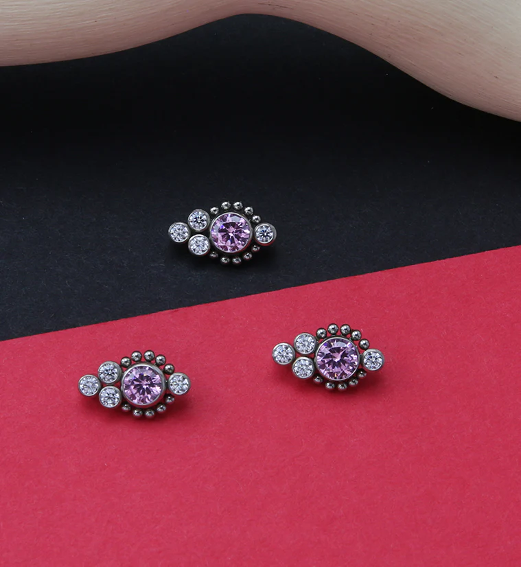 Beaded Rim Array Pink CZ Titanium Internally Threaded Top - Image 2