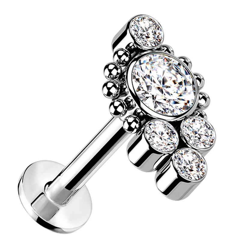 Beaded Rim Clear CZ Titanium Threadless Labret