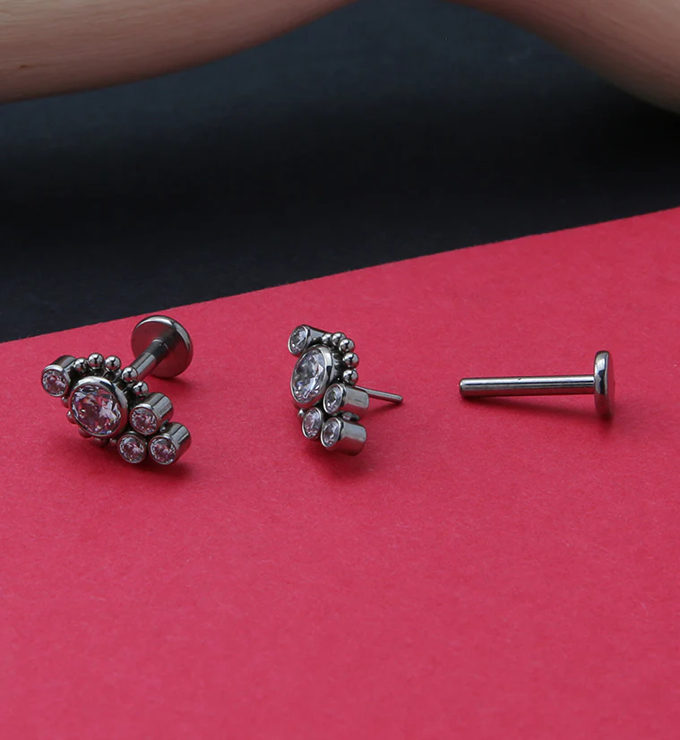 Beaded Rim Clear CZ Titanium Threadless Labret - Image 2