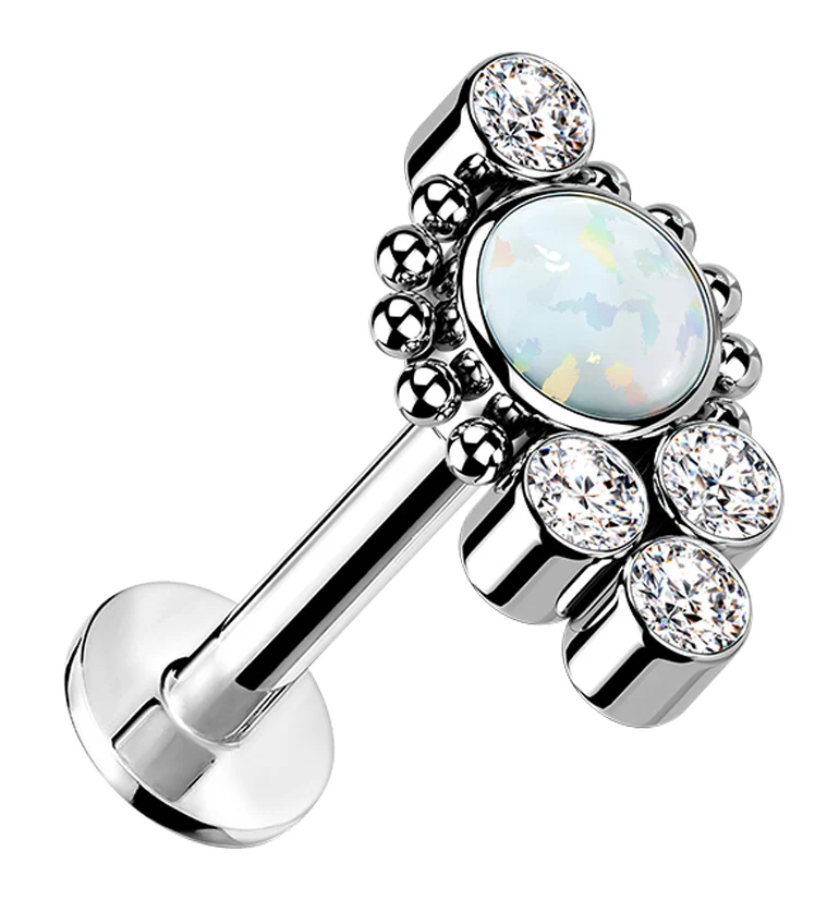 Beaded Rim White Opalite Titanium Threadless Labret