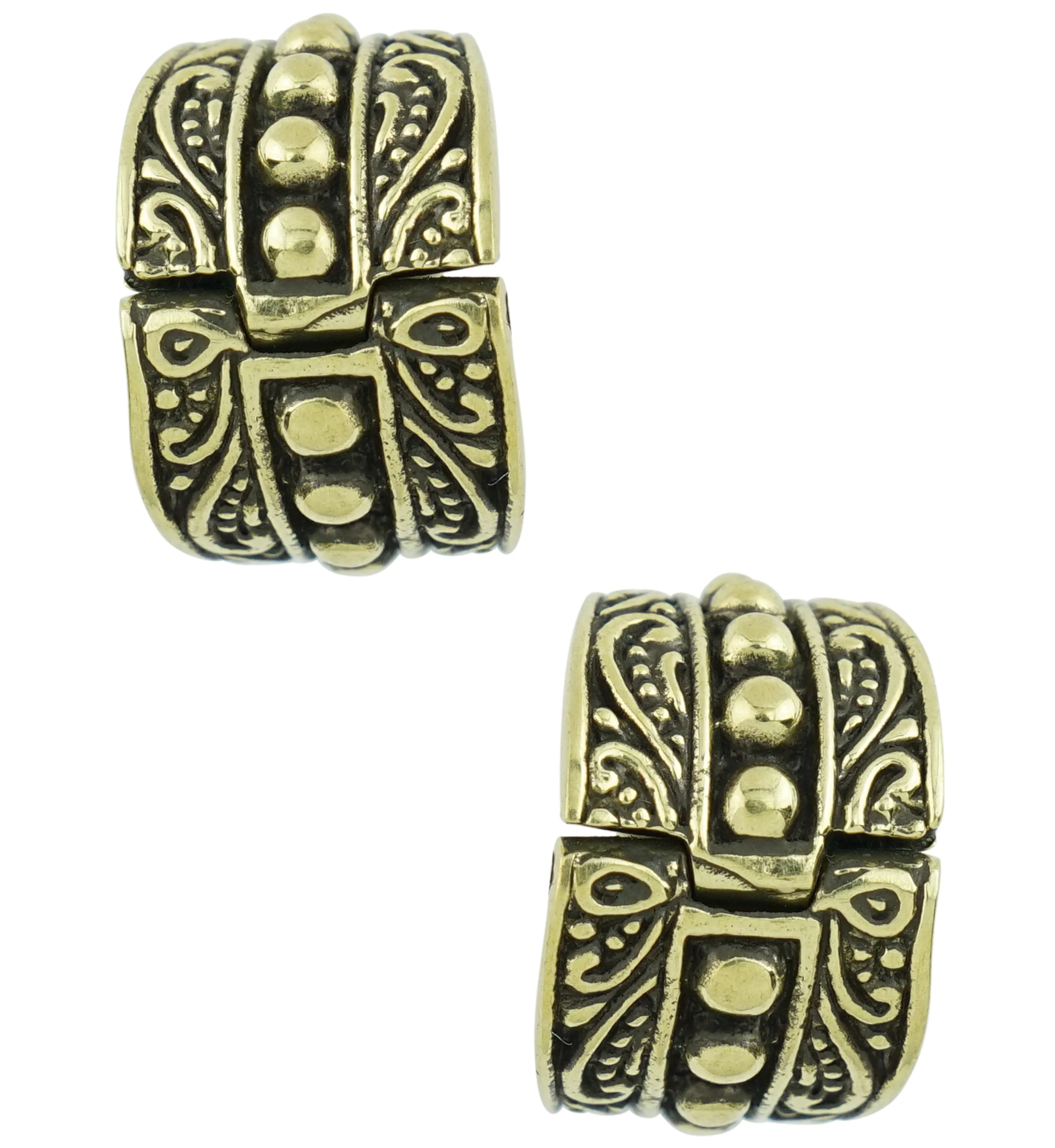 Beaded Shield Brass Hinged Stretched Ear Cuffs