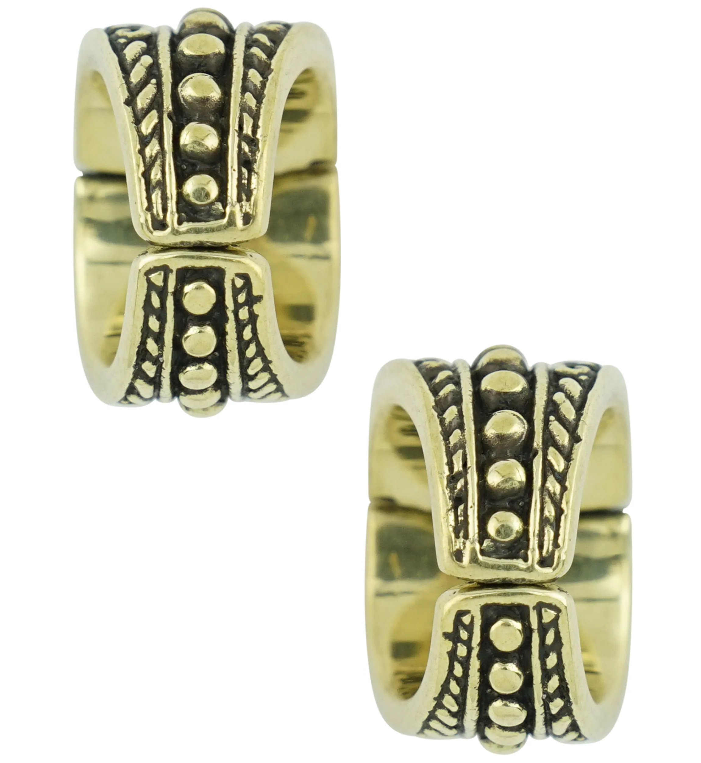 Beaded Shield Brass Hinged Stretched Ear Cuffs - Image 4