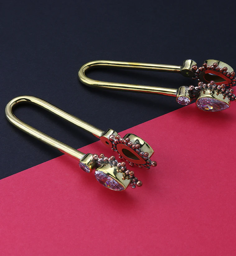 Beaded Teardrop CZ Brass Ear Weights - Image 2