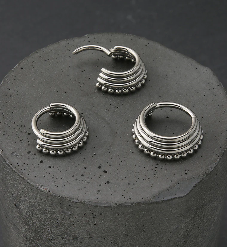 Beaded Triple Band Titanium Hinged Segment Ring - Image 4