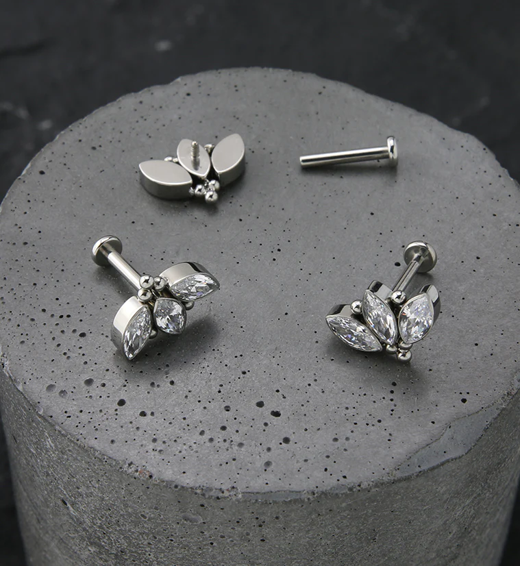 Beaded Triple Empress Clear CZ Titanium Internally Threaded Labret - Image 2