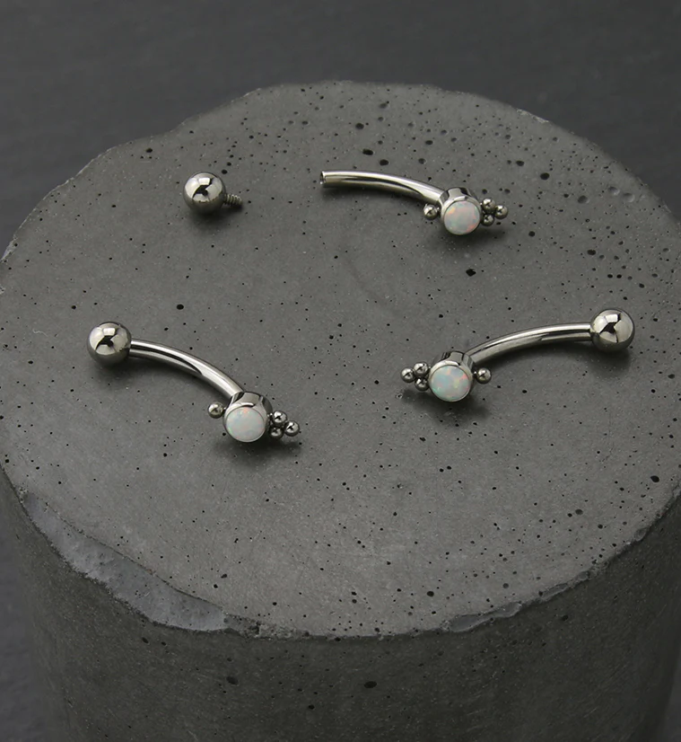 Beaded White Opalite Internally Threaded Titanium Curved Barbell - Image 2