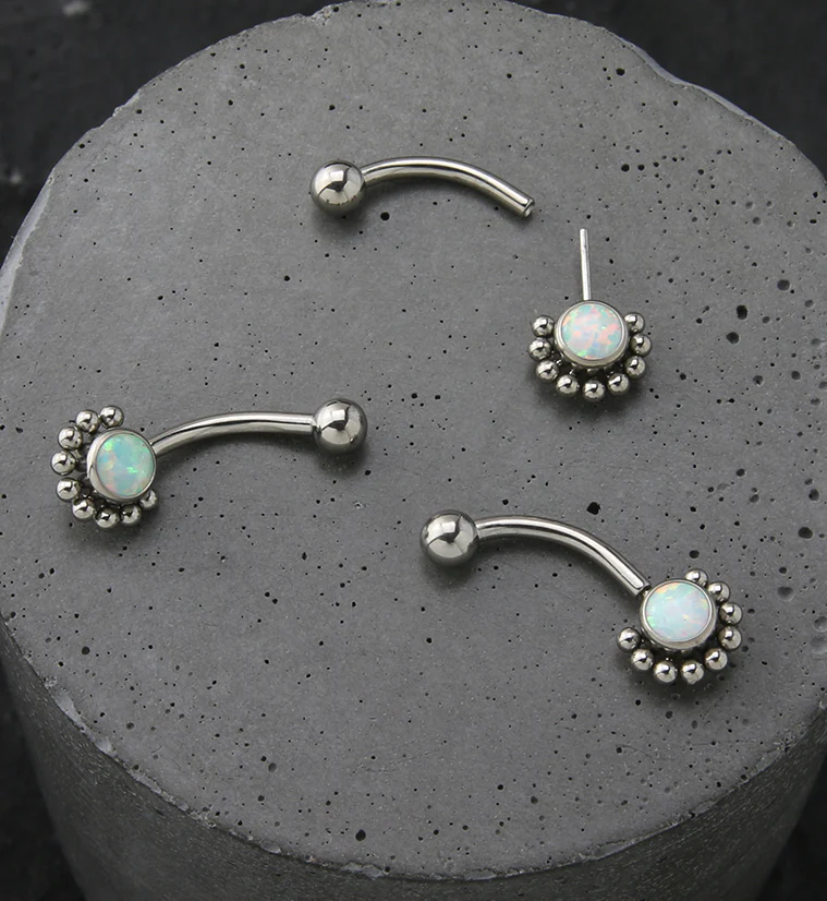 Beaded White Opalite Titanium Threadless Curved Barbell - Image 2