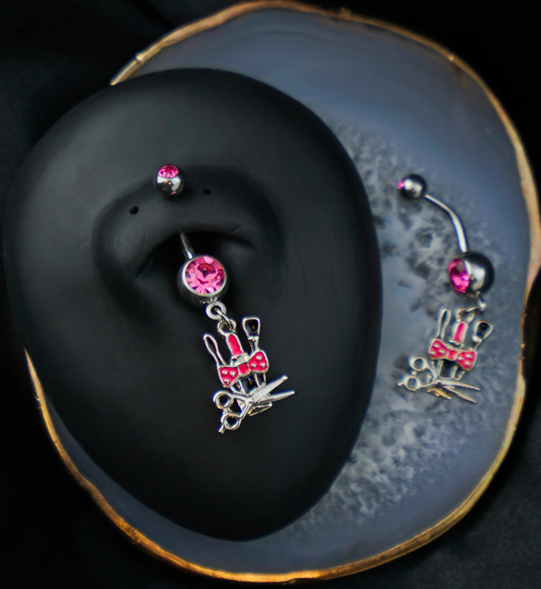 Beauty Stylist Pink CZ Dangle Stainless Steel Belly Button Ring - Image 2