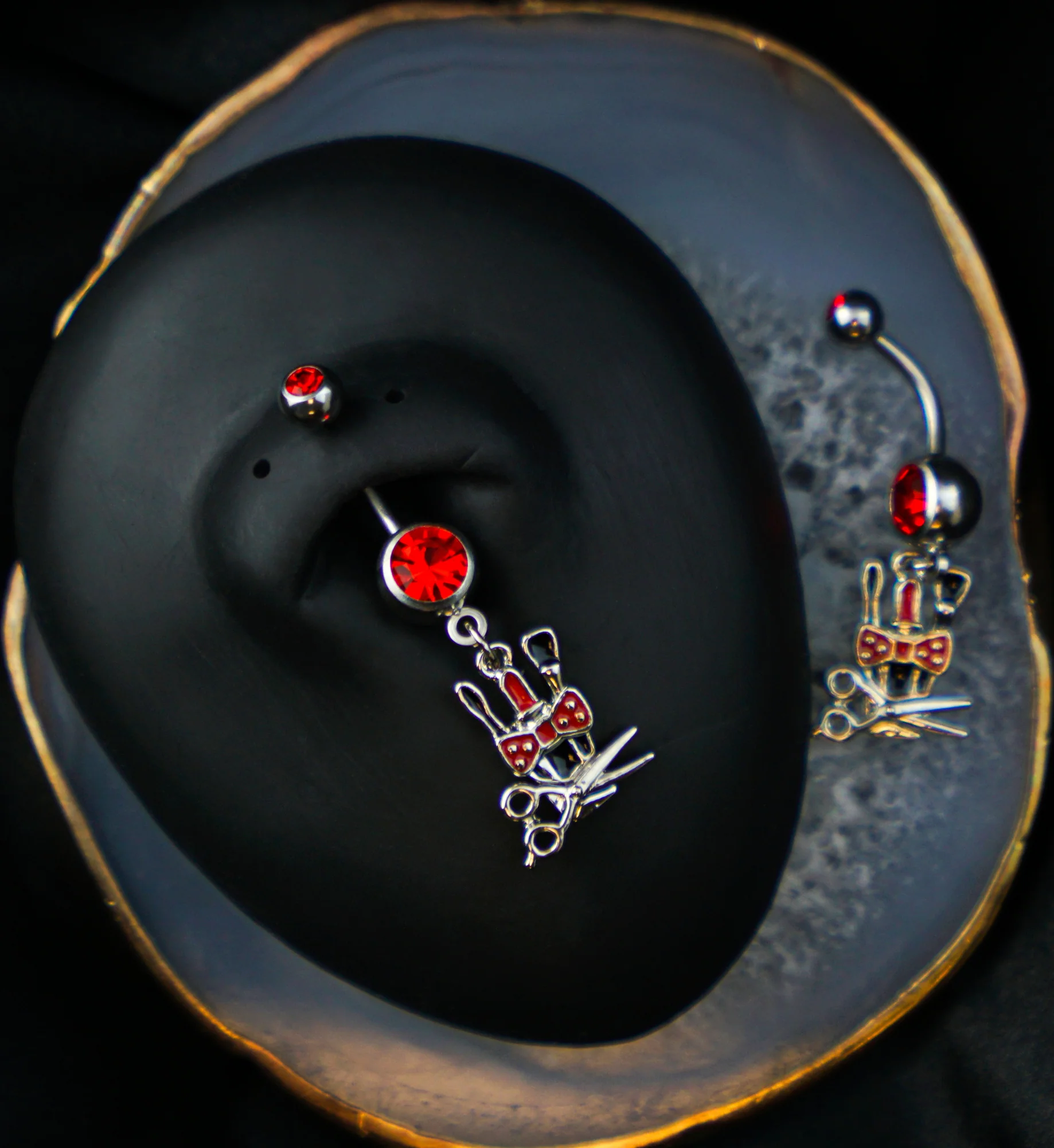 Beauty Stylist Red CZ Dangle Stainless Steel Belly Button Ring - Image 2
