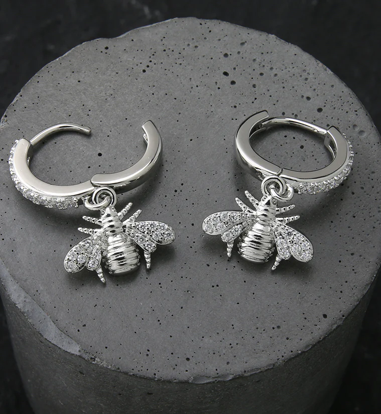Bee CZ Stainless Steel Hoop Earrings - Image 2