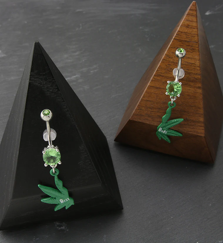 "Best Buds" Cannabis Green CZ Belly Button Rings - Image 2