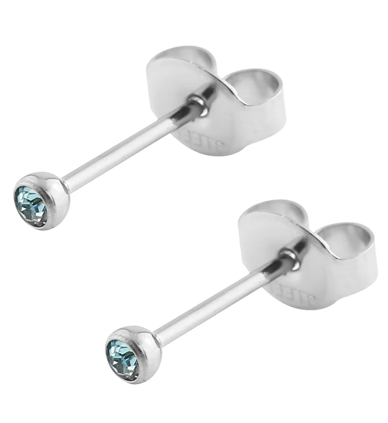 Aqua Bezel CZ Stainless Steel Stud Earrings - Image 3
