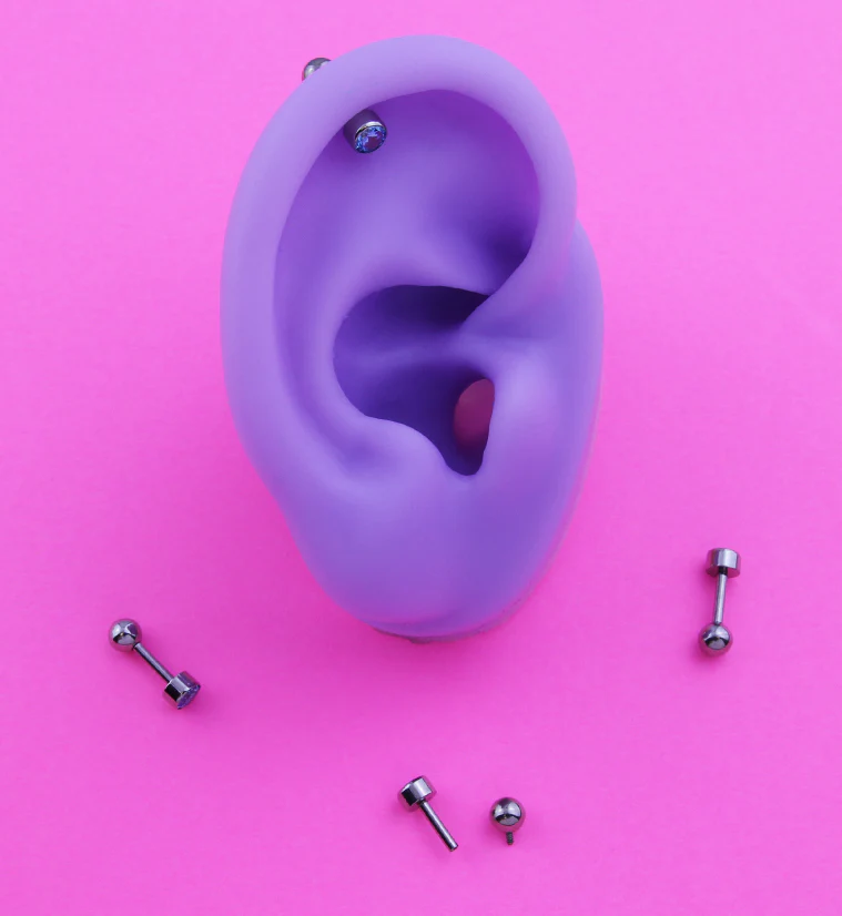 Bezel Aqua CZ Titanium Internally Threaded Barbell - Image 2