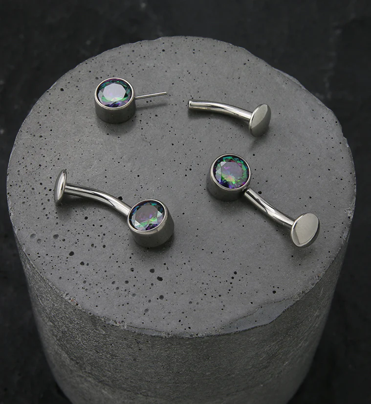 Bezel Black Aurora CZ Titanium Threadless Floating Belly Button Ring - Image 2