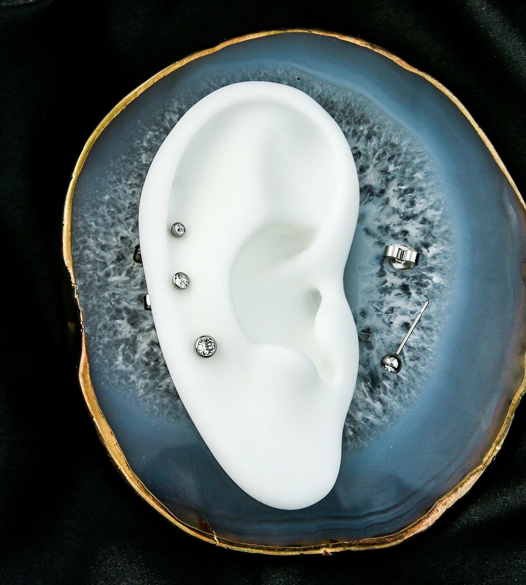 Clear Bezel CZ Stainless Steel Stud Earrings - Image 2