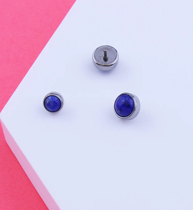 Bezel Lazurite Stone Titanium Internally Threaded Top - Image 2