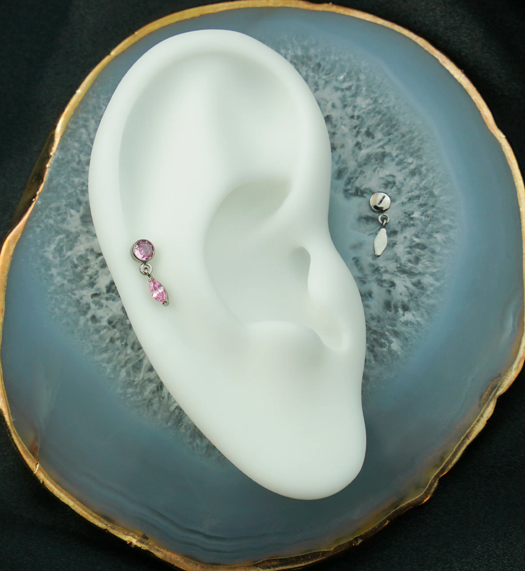 Bezel Pink CZ Marquise Dangle Titanium Threadless Top - Image 2