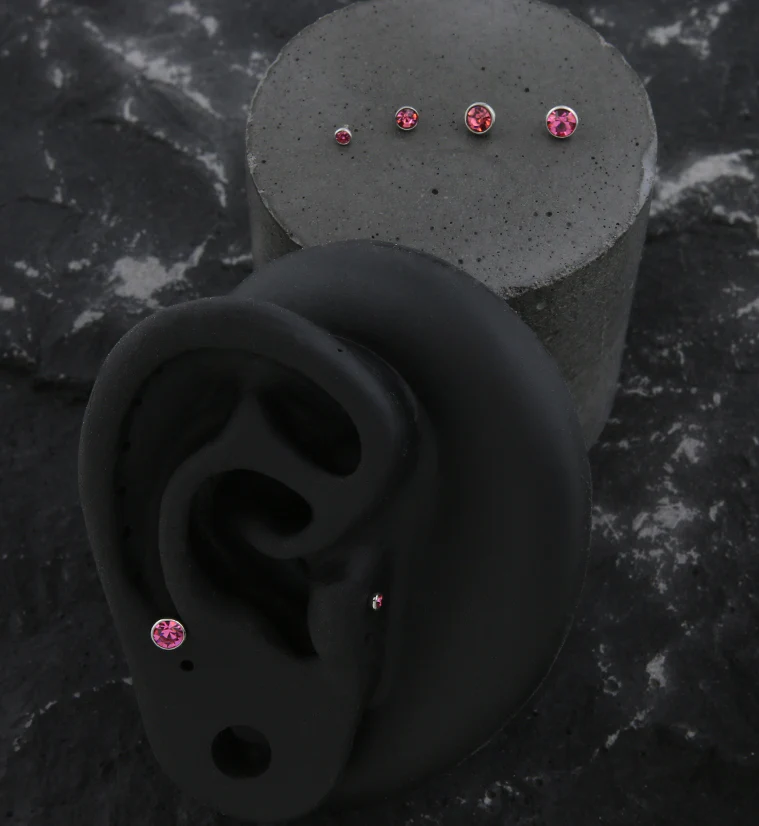 Bezel Pink CZ Stainless Steel Internally Threaded Top - Image 2