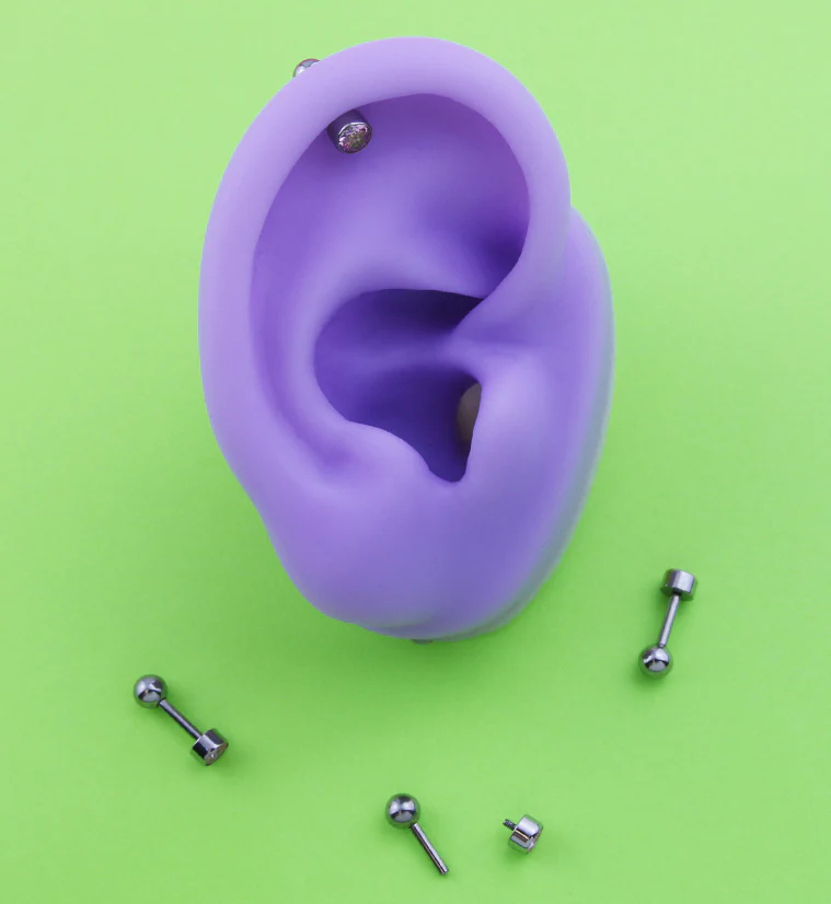 Bezel Pink CZ Titanium Internally Threaded Barbell - Image 2