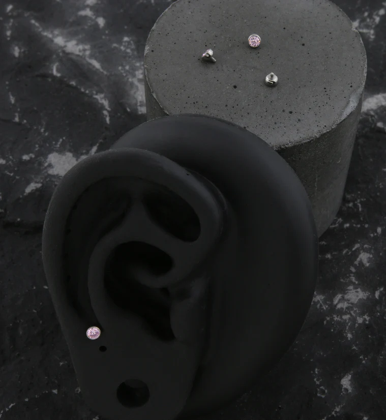 Bezel Pink CZ Titanium Internally Threaded Top - Image 2