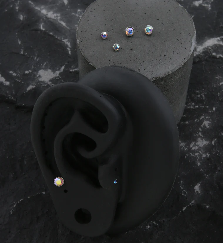 Bezel Rainbow Aurora CZ Stainless Steel Internally Threaded Top - Image 2