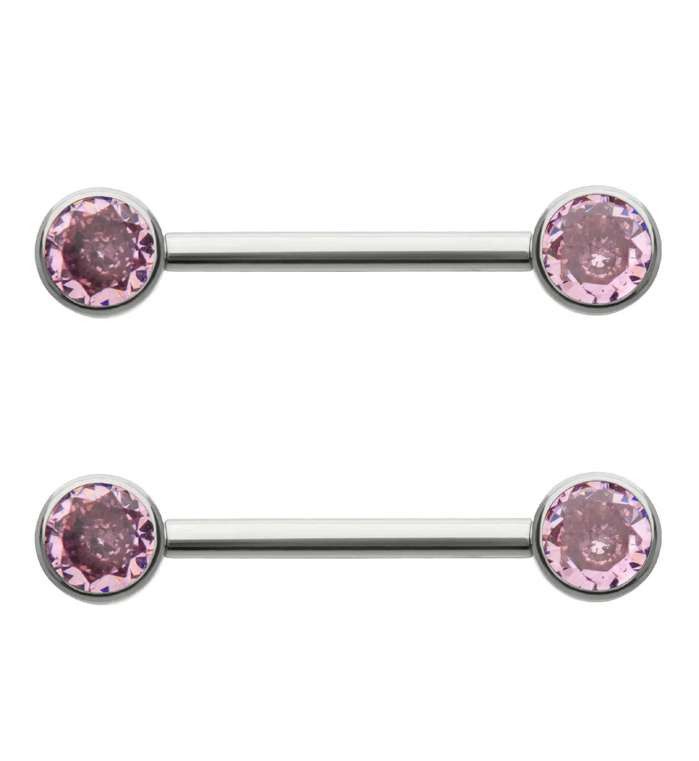 Bezel Set Pink CZ Titanium Internally Threaded Nipple Barbells