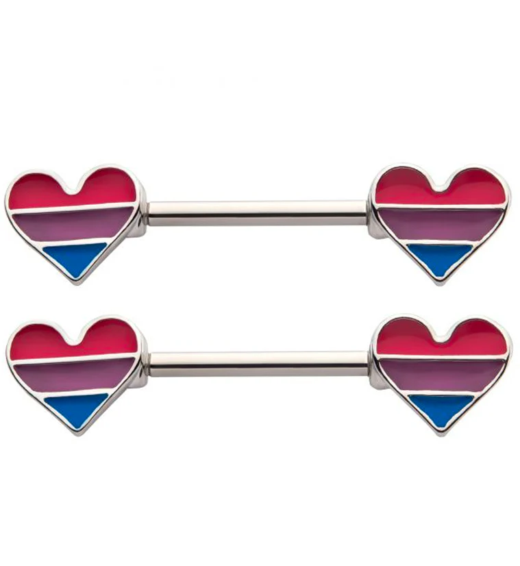Pride Front Facing Heart Nipple Rings Version 3