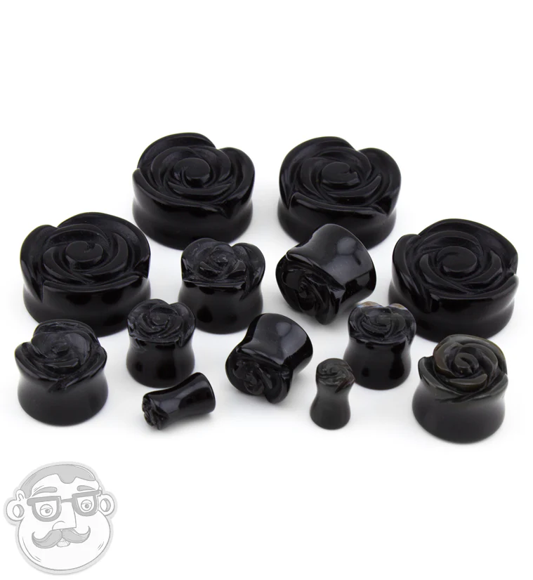 Black Agate Stone Rosebud Plugs - Image 3