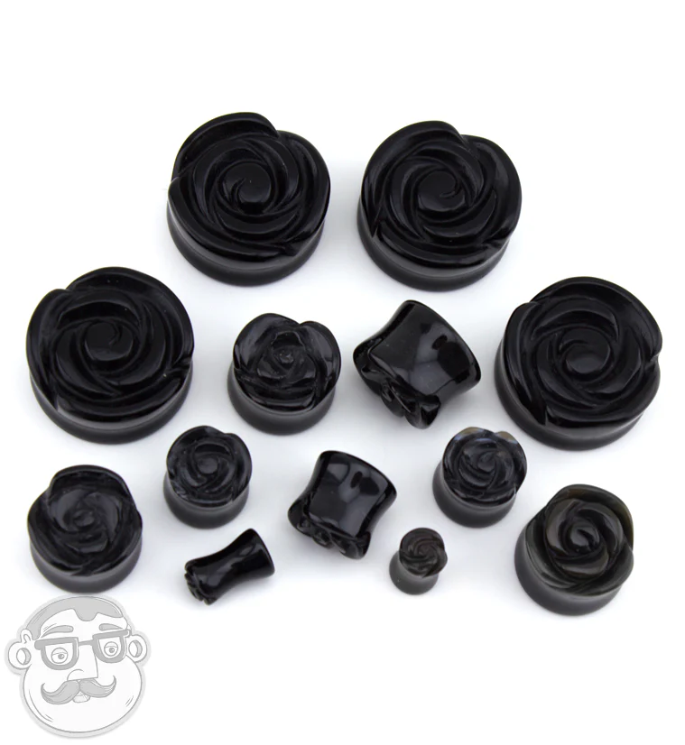 Black Agate Stone Rosebud Plugs - Image 4
