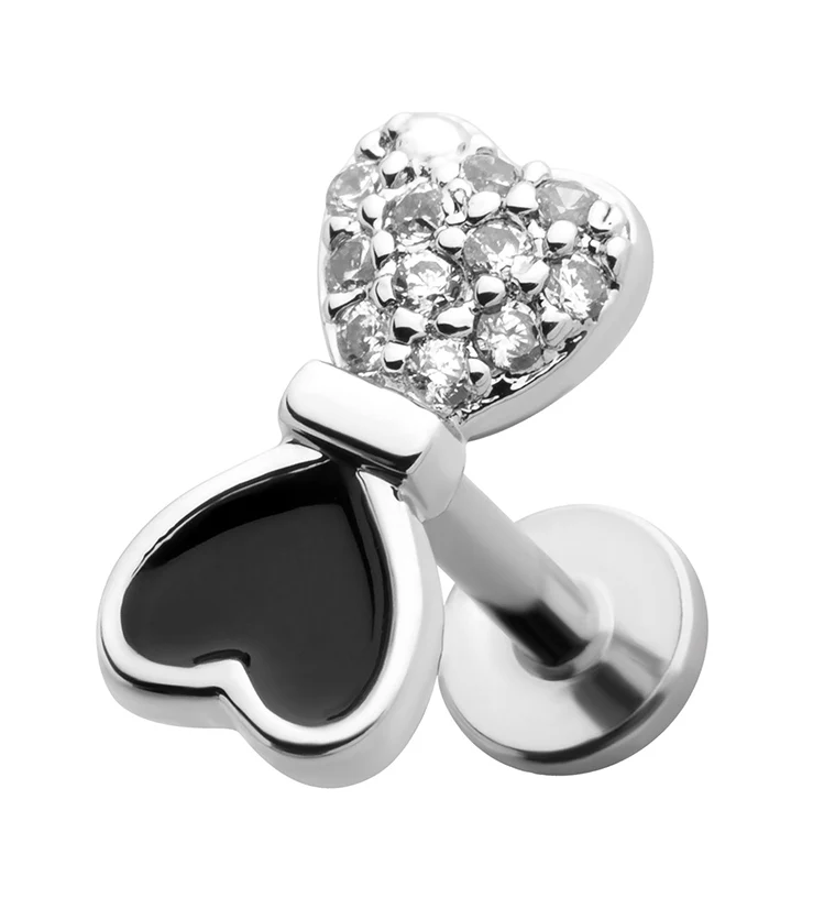 Black And White Bowtie CZ Stainless Steel Threadless Labret