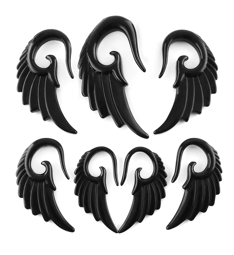Black Angel Wing Spiral Plugs - Image 2