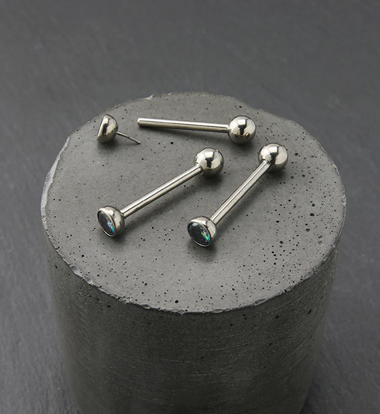Black Aurora Bezel CZ Titanium Threadless Barbell - Image 2