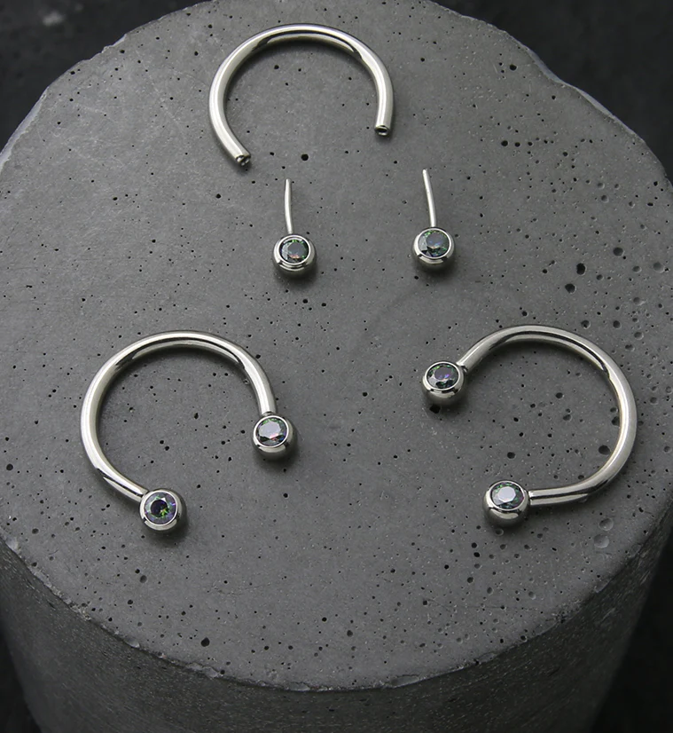 Black Aurora CZ Threadless Titanium Circular Barbell - Image 3