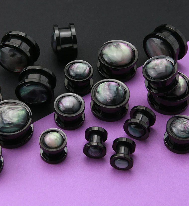 Black Aurora Shell Stainless Steel Plugs - Image 2
