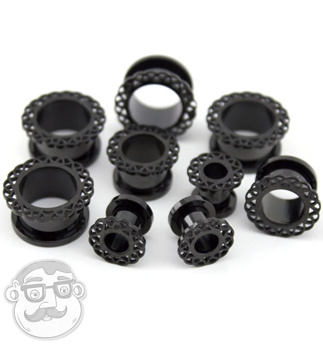 Black Coil Ornamental Stainless Steel Tunnel Plugs - Image 2
