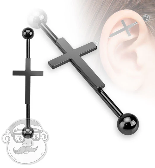 Black Cross Industrial Stainless Steel Barbell - Image 2