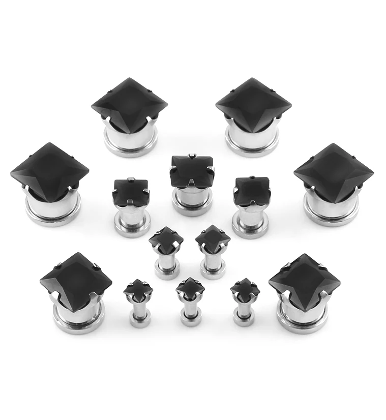 Black CZ Gem Diamond Stud Plugs - Image 3