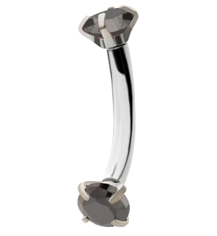 Black CZ Prong Set Stainless Steel Curved Barbell