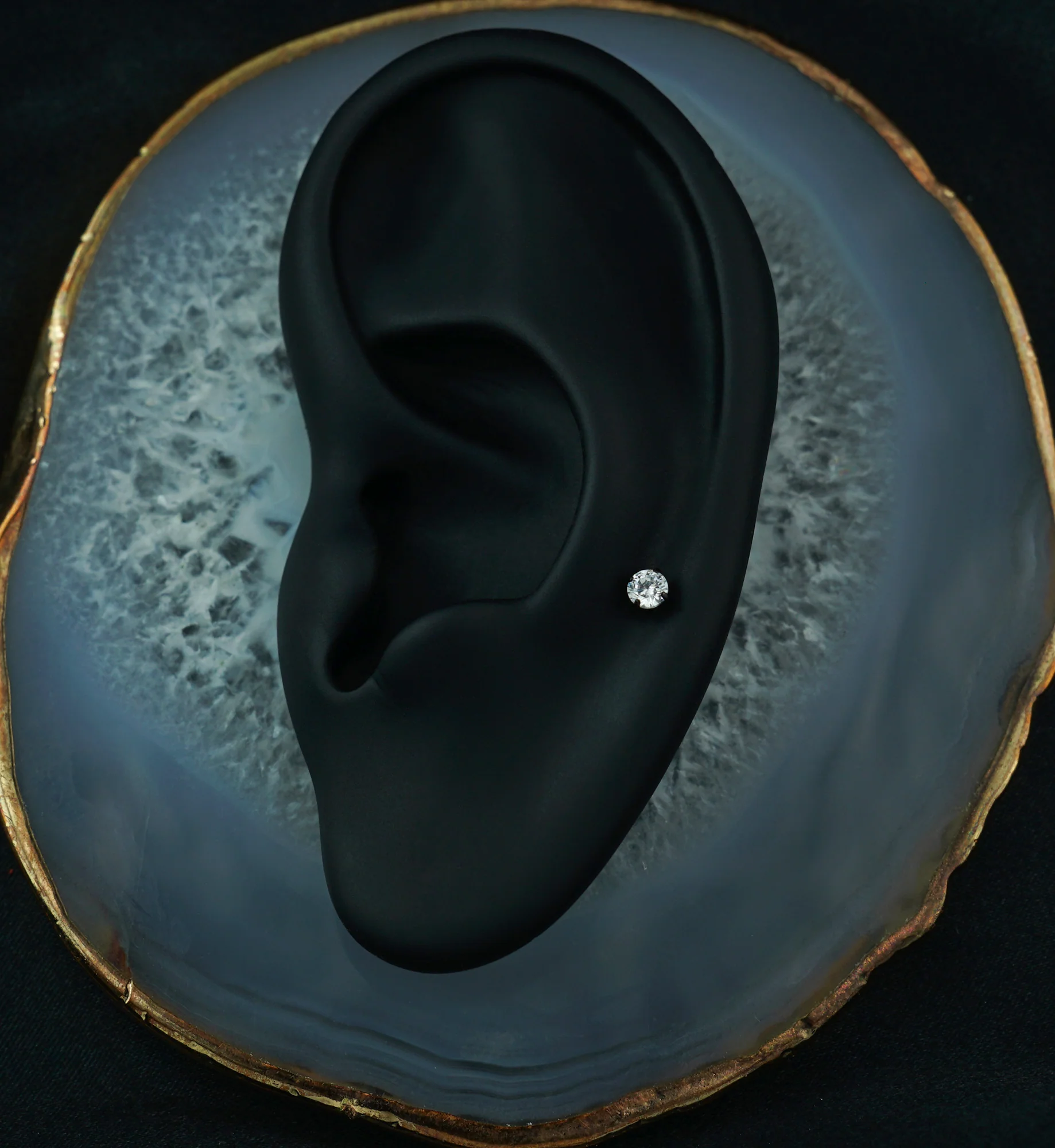 Black CZ Prong Titanium Internally Threaded Labret - Image 2