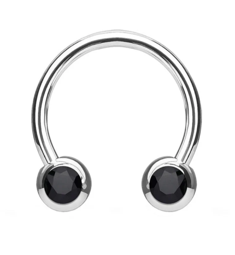 Black CZ Steel Stainless Circular Barbell