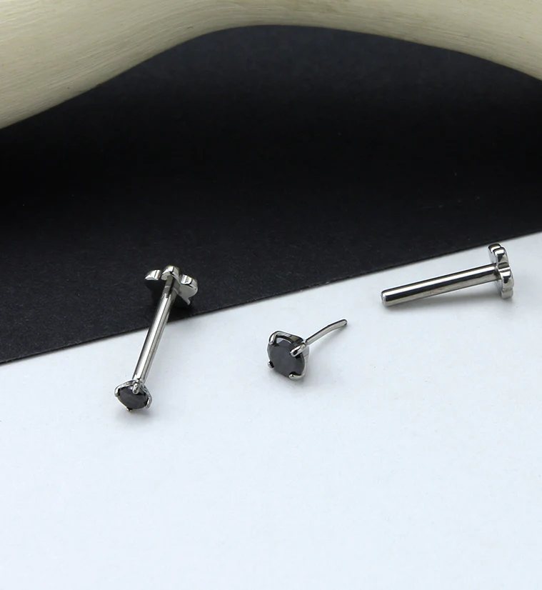 Black CZ Titanium Threadless Labret - Image 2